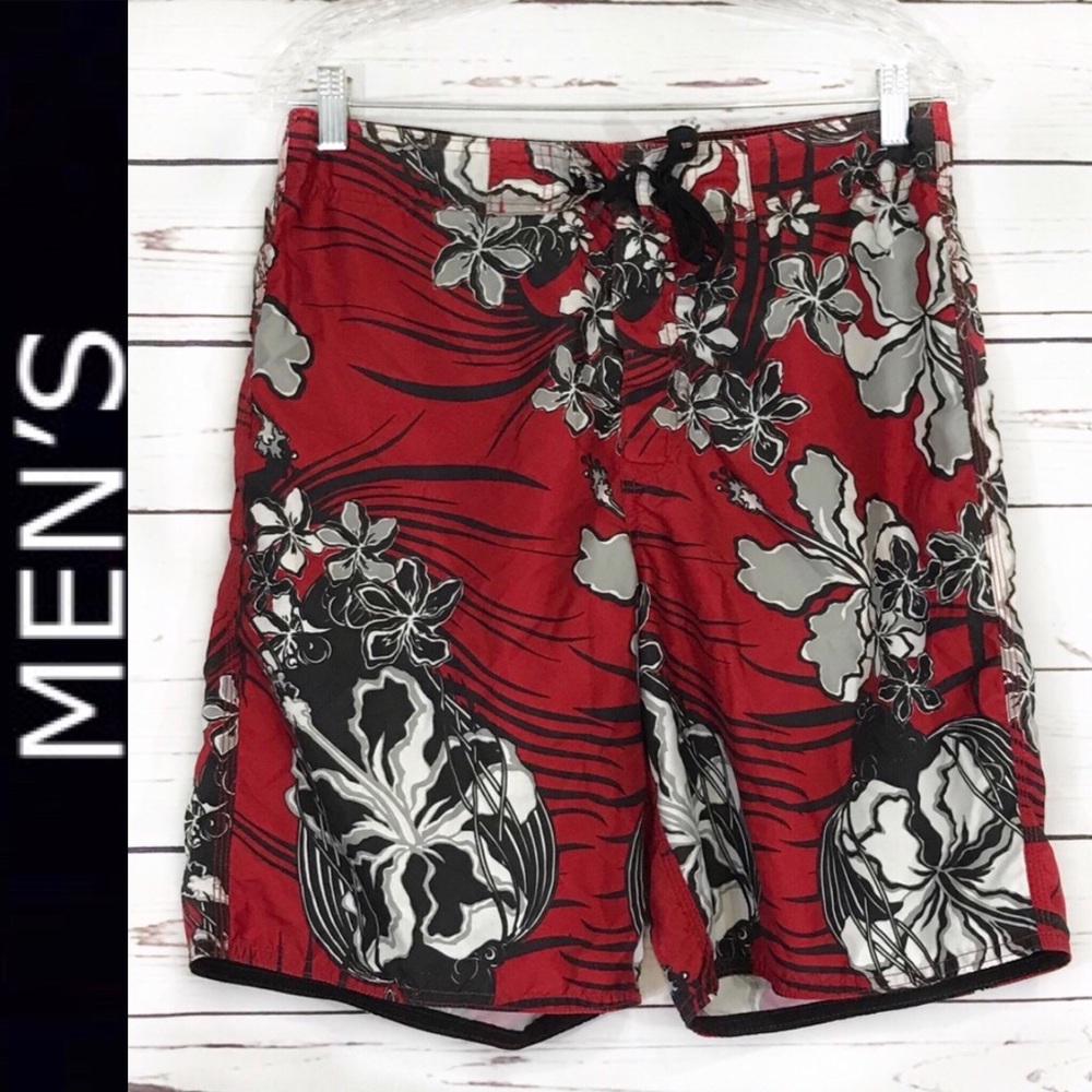 Old Navy Red & Black Swim Board Shorts